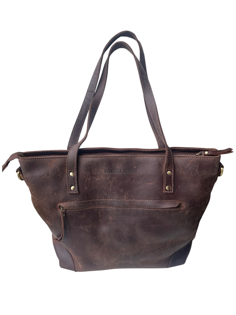 Montana Hudson - Genuine Leather Zippered Tote Bag